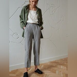 LINENFOX Brooke Linen Trouser in Pine Green Size Small PETITE